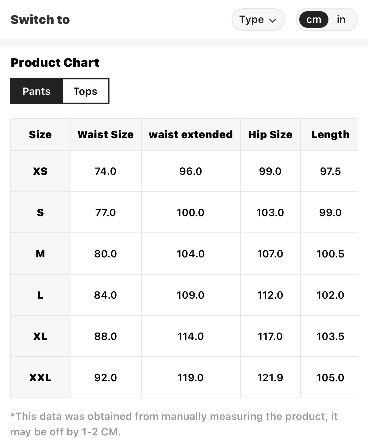 Size Chart